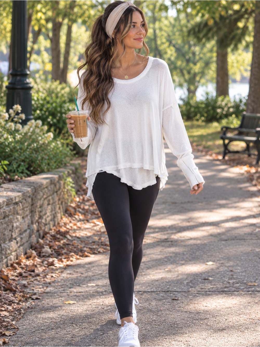 We The Free Relaxed White Layered-Hem Long Sleeve Top